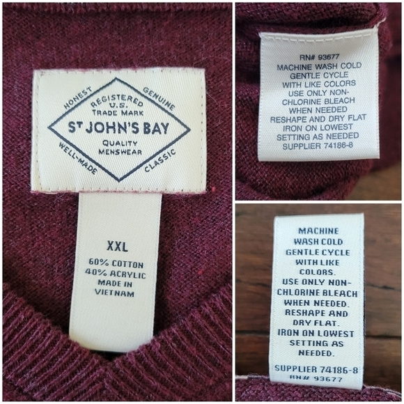 St. John's Bay Men's XXL Burgundy Red Lightweight V-Neck Sweater Cotton Blend - Picture 4 of 7